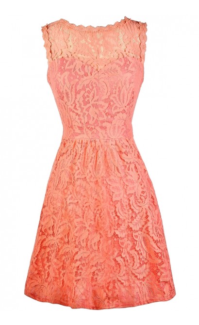 Coral Lace Dress, Coral Lace Bridesmaid Dress, Coral Bridesmaid Dress ...