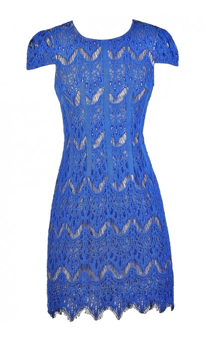 Bright Blue Lace Dress, Royal Blue Lace Dress, Blue Lace Pencil Dress, Blue Capsleeve Lace Sheath Dress, Fitted Blue Lace Dress, Blue and Beige Lace Dress, Cute Blue Dress, Blue Lace Party Dress, Blue Lace Cocktail Dress