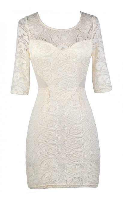 Cream Lace Sheath Dress, Beige Lace Sheath Dress, Cream Lace Rehearsal Dinner Dress, Beige Lace Bridal Shower Dress, Cute Beige Lace Dress, Cream Lace Party Dress, Beige Lace Cocktail Dress