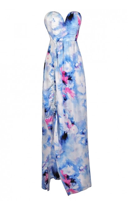 Sky Blue Printed Maxi Dress, Pale Blue and White Printed Maxi Dress ...