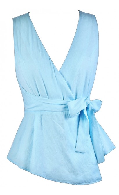 Cute Summer Top, Sky Blue Top, Light Blue Top, Sky Blue Wrap Top, Cute Wrap Top, Light Blue Wrap Top