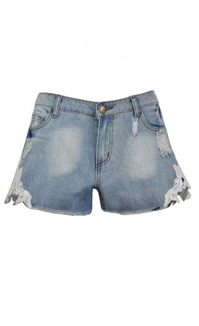 Cute Jean Shorts, Cute Denim Shorts, Crochet Lace Jean Shorts, Lace Side Denim Shorts, Cute Summer Shorts, Cutoff Denim Shorts