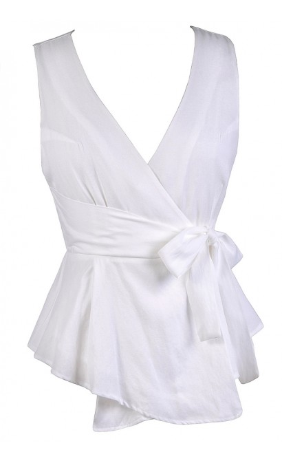 White Summer Top, White Wrap Top, Cute Wrap Top, Cute White Top, White Sleeveless Top