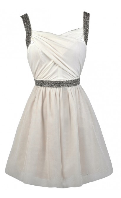 Ivory and Grey Beaded Rehearsal Dinner Dress