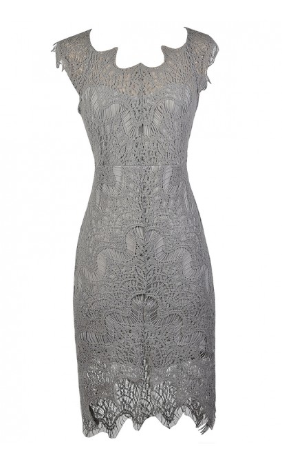 Cute Grey Dress, Grey lace Dress, Grey Lace high Low Dress, Grey Lace Sheath Dress, Grey Lace Pencil Dress, Grey Lace Cocktail Dress, Grey Lace Party Dress