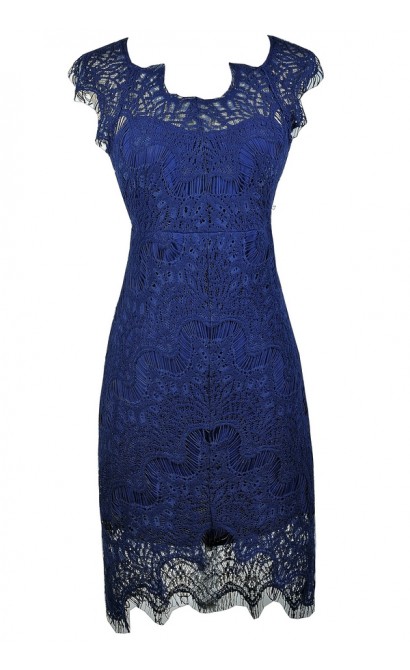 Royal Blue Lace Dress, Bright Blue Lace Pencil Dress, Blue Lace ...