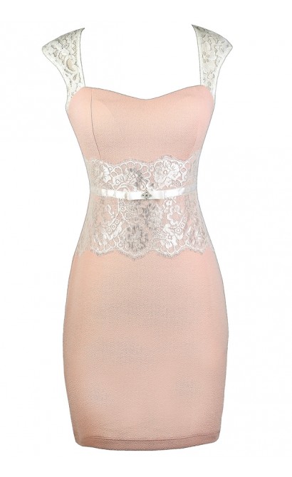 Pale Pink Pencil Dress, Light Pink Pencil Dress, Cute Pink Dress, Pink Lace Dress, Fitted Pink Dress, Pink and Ivory Dress
