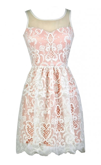 Ivory and Blush Embroidered A-Line Dress, Ivory and Blush Pink Party ...