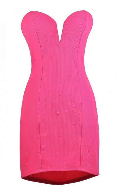 Hot Pink Strapless Dress, Bright Pink Party Dress, Bright Pink Sweetheart Dress, Cute Pink Dress