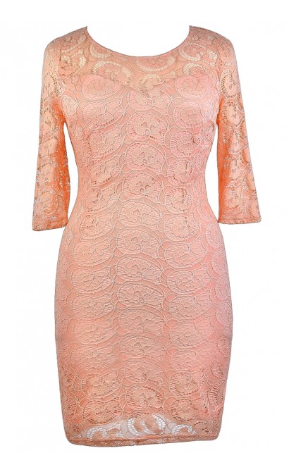 Peach Plus Size Lace Dress, Cute Plus Size Dress, Plus Size Party Dress, Pink Plus Size Lace Dress