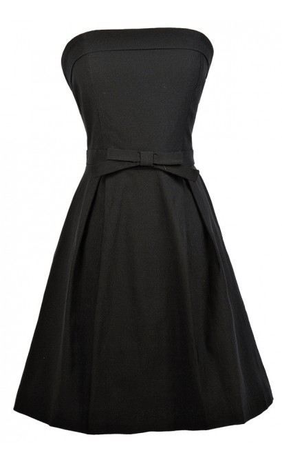 Black Strapless Dress, Little Black Dress, Black Party Dress, Black A-Line Dress, Black Bow Dress, Black Cocktail Dress