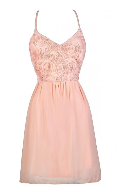 Pale Pink Dress, Pink Party Dress, Blush Pink Dress, Light Pink Dress, Pink Rosette Dress
