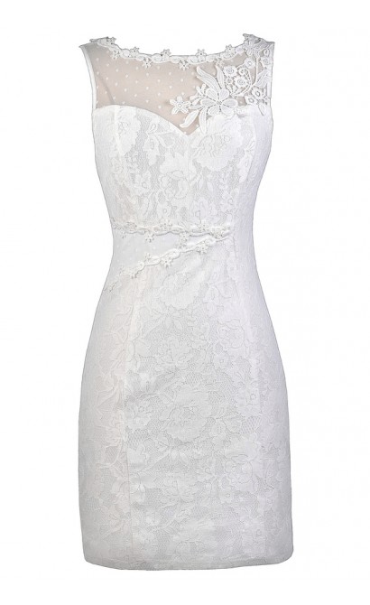 Cute White Dress, White Lace Dress, White Rehearsal Dinner Dress, White Bridal Shower Dress, White Sheath Dress, White Cocktail Dress