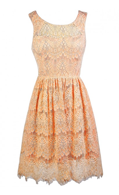Cute Peach Dress, Peach Lace Dress, Peach Bridesmaid Dress, Cute Summer Dress, Peach Lace A-Line Dress