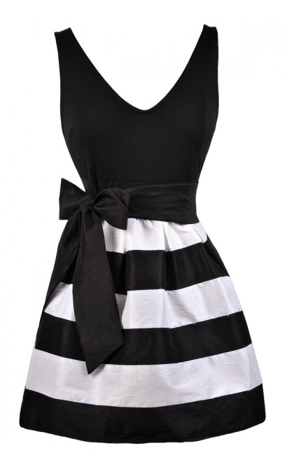 Black and White Stripe Dress, Cute Stripe Party Dress, Black and White A-Line Dress, Cute Summer Dress, Stripe Party Dress