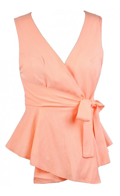 Cute Peach Top, Peach Wrap Top, Cute Summer Top