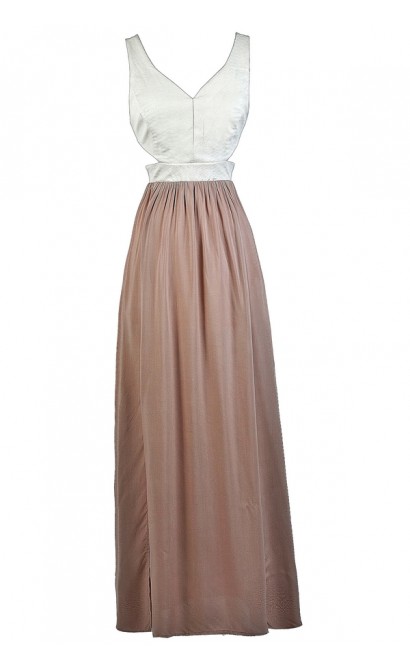 Pink and Ivory Maxi Dress, Blush and Ivory Maxi Dress, Cute Maxi Dress