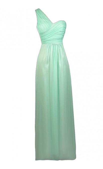 Mint Maxi Dress, Mint One Shoulder Prom Dress, Mint Maxi Bridesmaid Dress, Mint Chiffon Dress