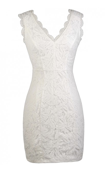 Off White Lace Pencil Dress, Cute Lace Dress, Off White Lace Party ...