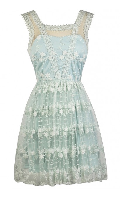 Cute Pale Blue Dress, Sky Blue Embroidered Dress, Pale Blue A-Line Party Dress