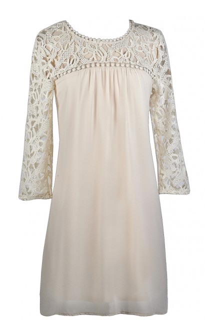 Cute Beige Dress, Beige Lace Dress, Flowy Beige Dress, Cute Fall Dress