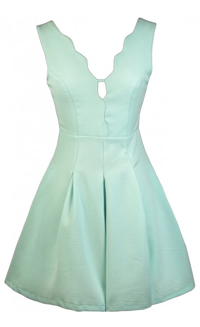 Mint Party Dress, Mint A-line Dress, Scalloped Mint Dress, Mint Sundress, Cute Summer Dress