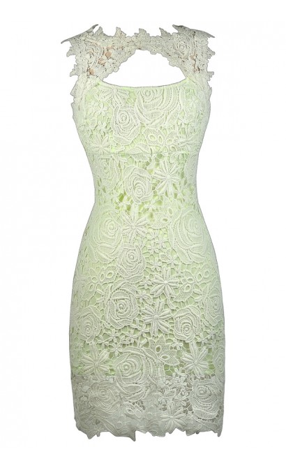 Cute Lace Dress, Lime Green Lace Pencil Dress, Cute Summer Dress, Bright Green Lace Dress