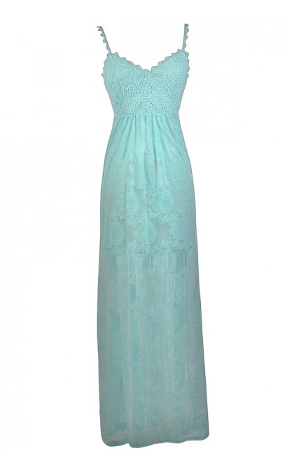 Aqua Lace Maxi Dress, Cute Summer Dress, Light Blue Lace Maxi Dress, Boho Lace Dress