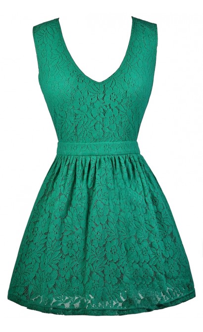 Teal Lace Dress, Cute Summer Dress, Teal A-Line Dress, Lace Party Dress