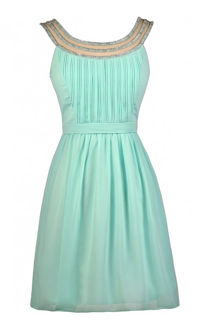 Cute Mint Dress, Mint Party Dress, Mint Cocktail Dress, Mint Embellished Dress