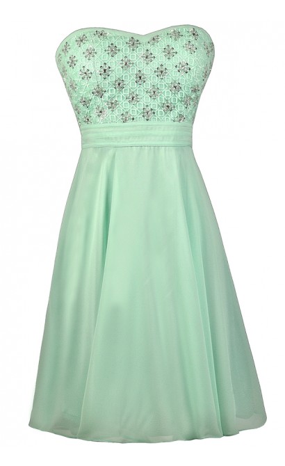 Mint Beaded Dress, Mint Prom Dress, Mint Homecoming Dress, Mint Strapless Dress, Cute Mint Dress