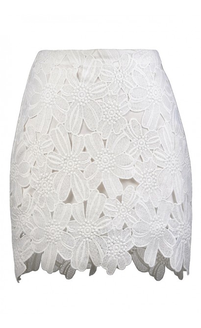 White Crochet Lace Mini Skirt, Cute Summer Skirt, White Lace Skirt