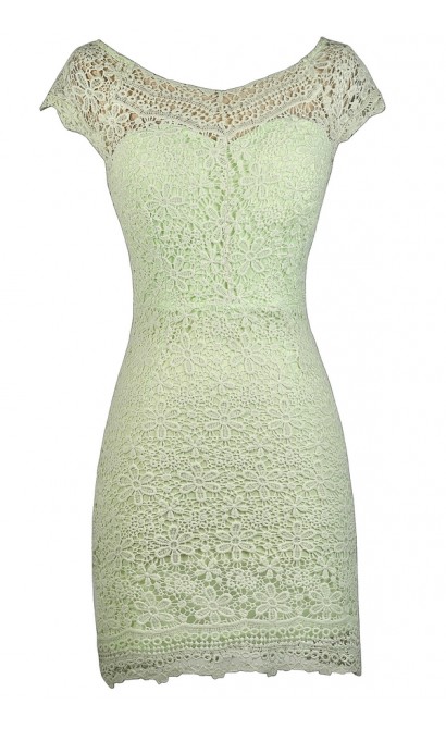 Lime Green Lace Sheath Dress, Green Crochet Lace Sheath Dress, Cute Lace Dress, Lace Summer Dress