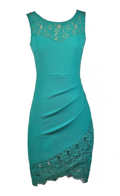 Teal Lace Dress, Cute Teal Dress, Teal Party Dress, Teal Cocktail Dress, Teal Lace Trim Dress, Turquoise Lace Dress