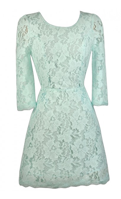 Mint Lace Three Quarter Sleeve Dress, Cute Mint Dress, Mint Lace Sheath ...