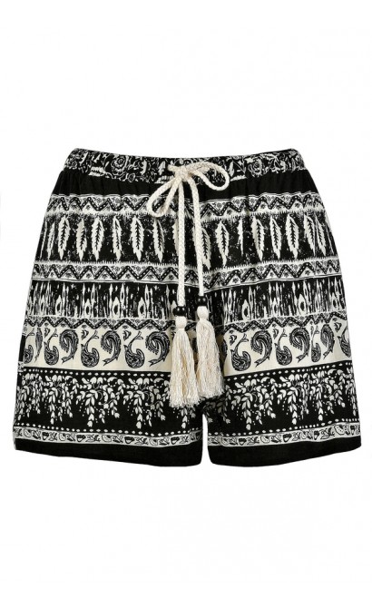 Cute Shorts, Black and Ivory Printed Shorts, Black and Ivory Pattern Shorts
