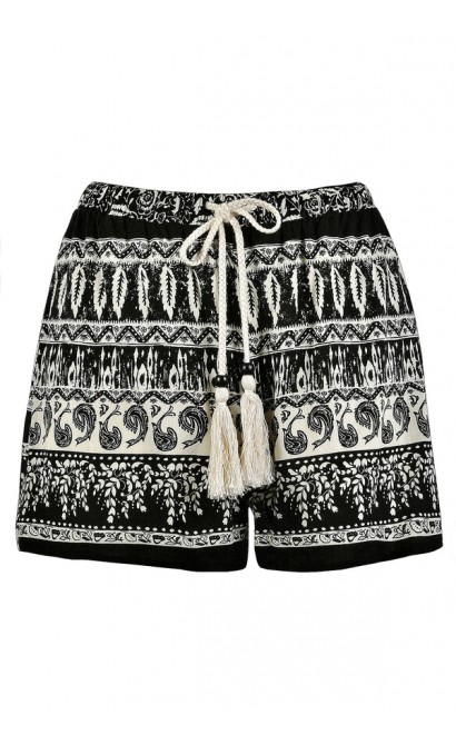 Cute Shorts, Black and Ivory Printed Shorts, Black and Ivory Pattern Shorts