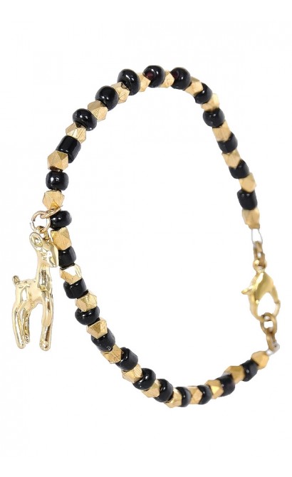 Black and Gold Charm Bracelet, Deer Charm Bracelet, Cute Jewelry