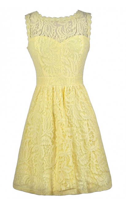 Yellow Lace Dress, Yellow Lace A-Line Dress, Yellow Lace Bridesmaid Dress, Yellow Party Dress