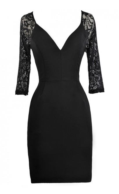 Black Lace Sheath Dress, Black Lace Sleeve Dress, Little Black Dress ...