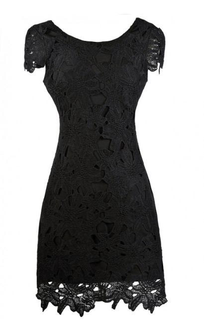 Black Lace Pencil Dress, Black Lace Cocktail Dress, Black Lace Party Dress