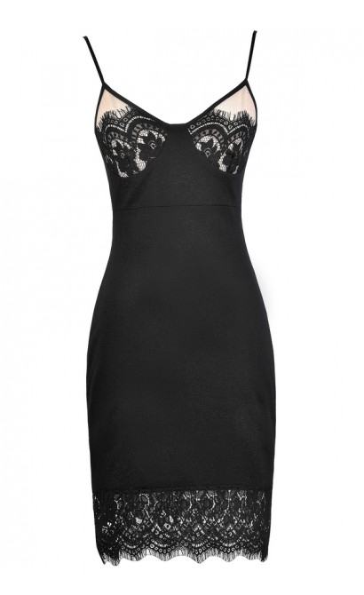 Black and Beige Lace Bustier Dress, Sexy Black Dress, Black Bodycon ...