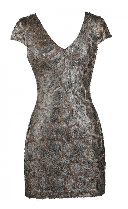 Bronze Mocha Sequin Party Dress, Bronze Mocha Sequin Cocktail Dress, Cute New Years Drses, Cute Holiday Dress, Sequin Party Dress