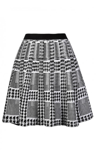 Black and White Houndstooth Skirt, Cute Houndstooth Skirt, Black and Ivory A-Line Houndstooth Skirt