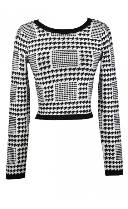 Black and Ivory Houndstooth Top, Cute Two Piece Outfit, Cute Fall Outfit