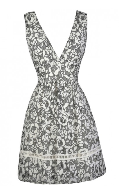Black and White Floral Dress, Cute Black and White Dress, Black and White Floral Print A-line Dress