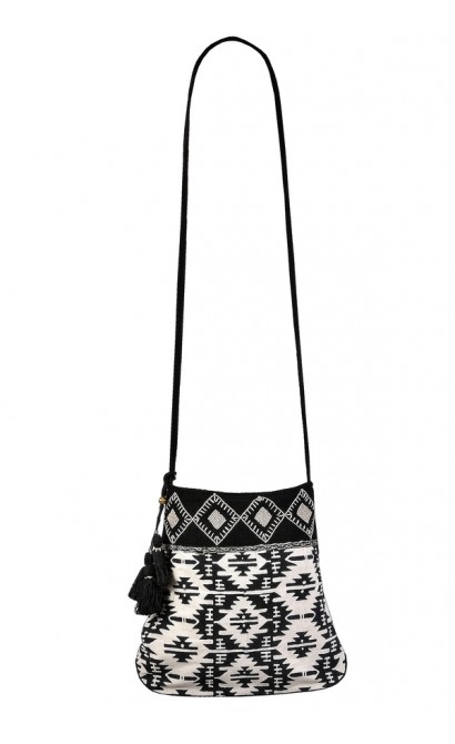 Black and Ivory Aztec Beaded Crossbody Purse