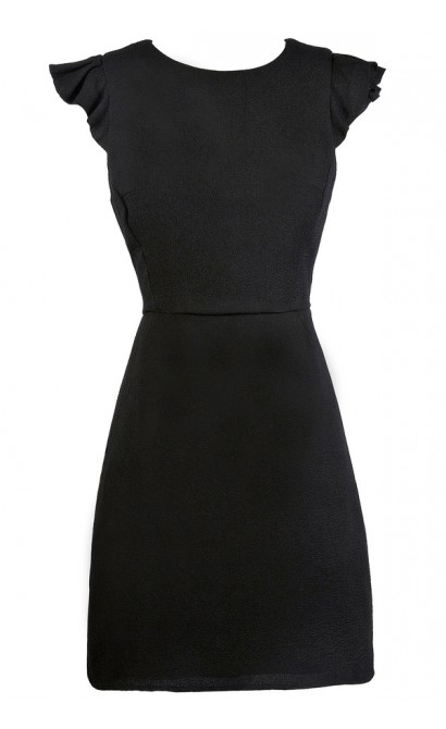 Black Flutter Sleeve Sheath Dress, Little Black Dress, Cute Work Dress