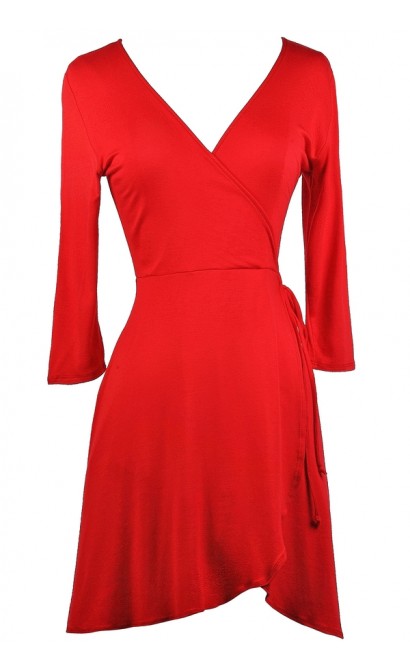 Red Wrap Dress, Cute Red Dress, Red Holiday Dress