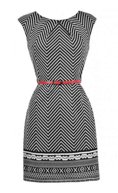 Black and White Chevron Sheath Dress, Pattern Sheath Dress, Cute Work Dress